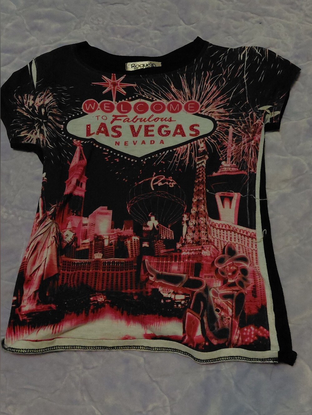 Y2K Bedazzled Las Vegas Baby Tee size kids L  fits Womens Xs